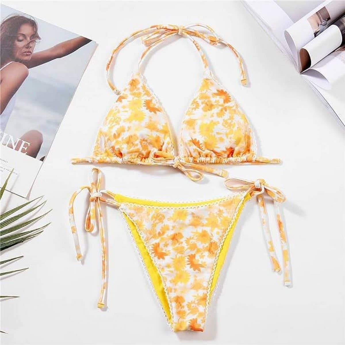 FLORAL DEEP V PUSH-UP BIKINI TWO-PIECE SWIMSUIT