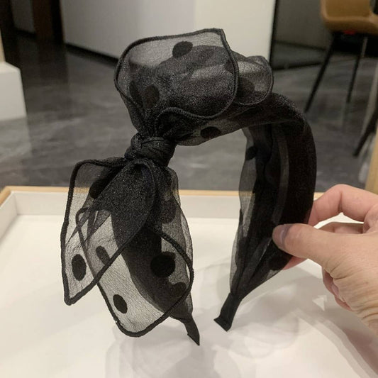 BLACK BIG BOW POLKA DOT HEADBAND_CWAHA2556