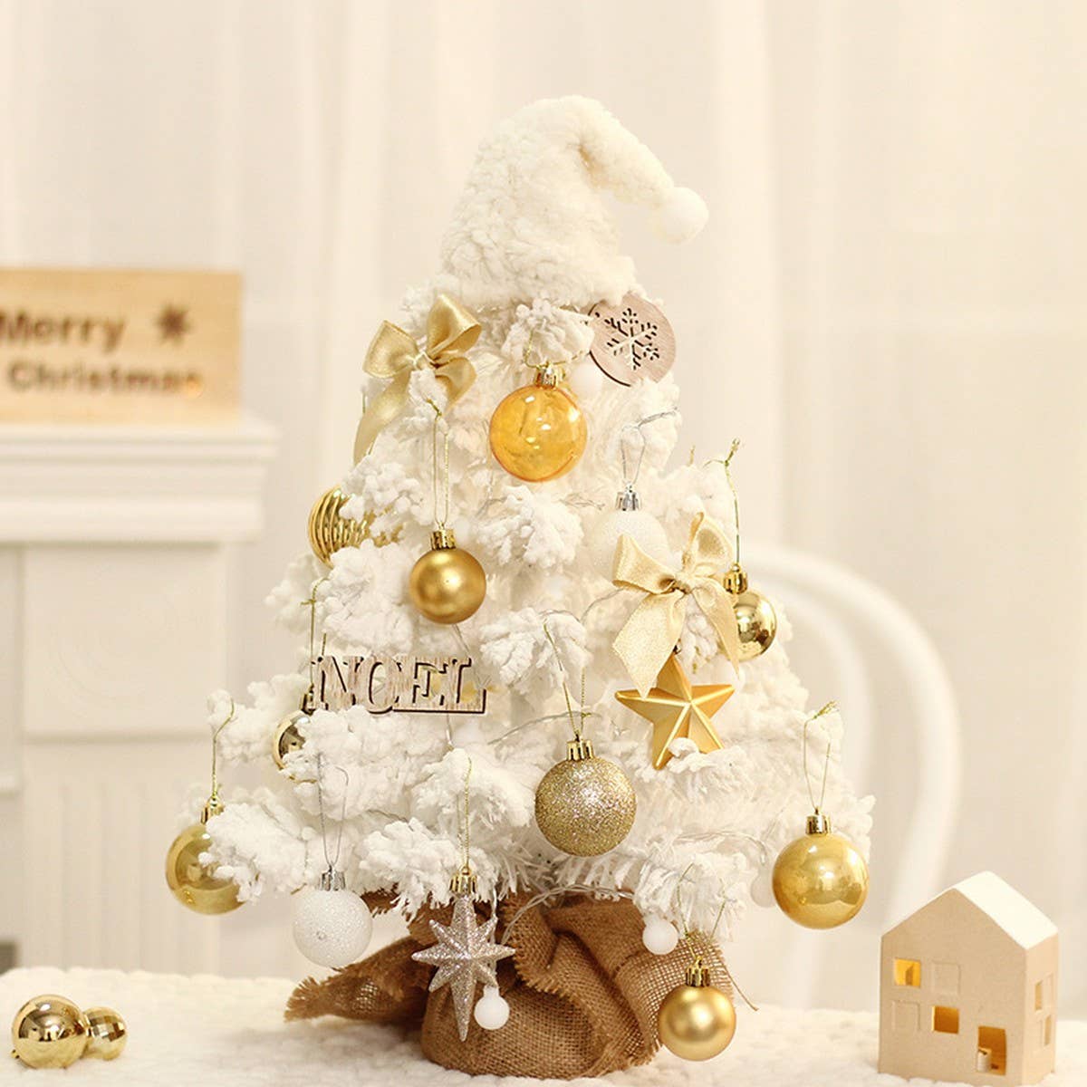 White PVC Flocked Mini Christmas Tree Set_CWMM9886