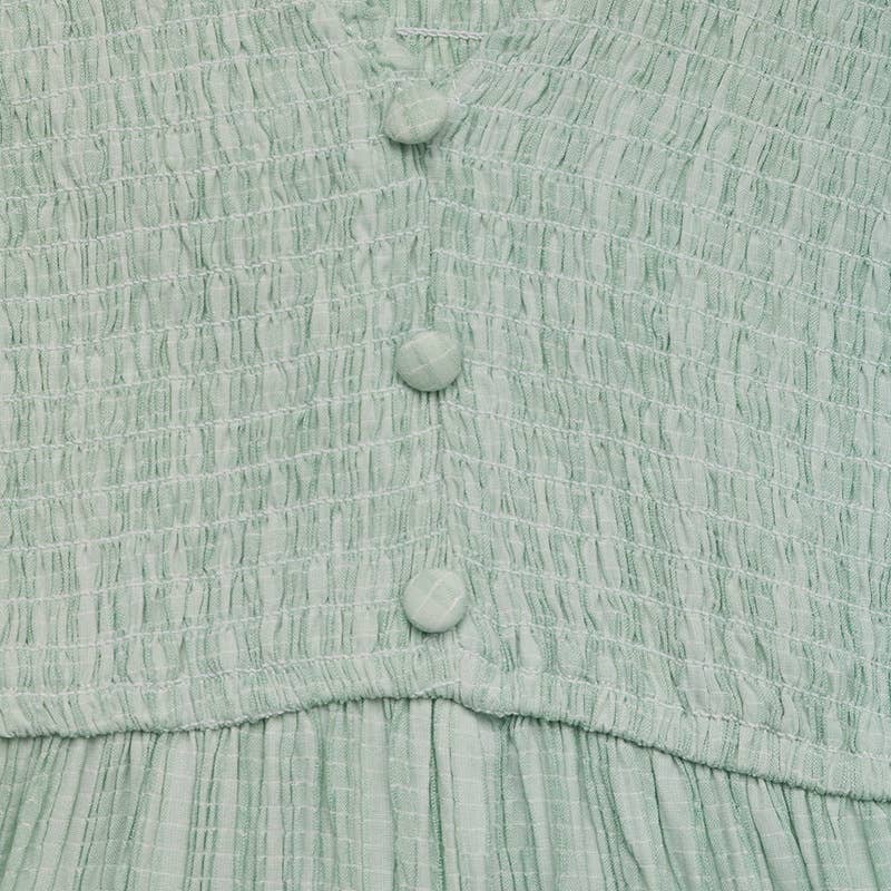 V-Neck Textured Split Hem Light Green Dress