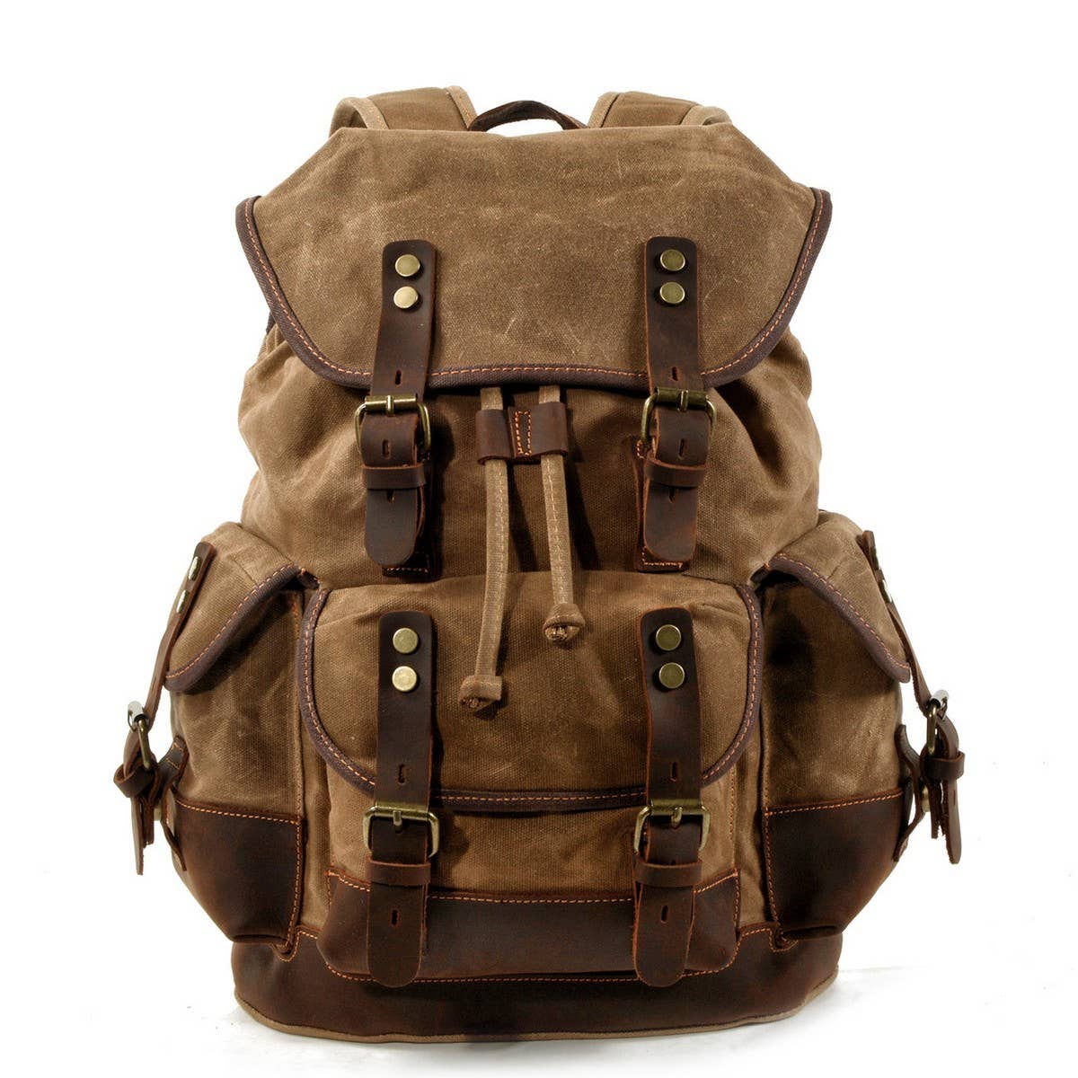 Canvas Leather Hiking Backpack for School & Travel_CWAB5518