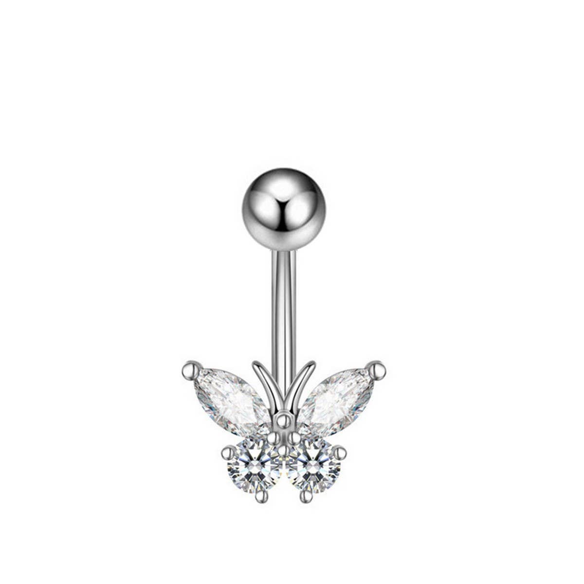 Sexy Pink Butterfly CZ Navel Ring Piercing