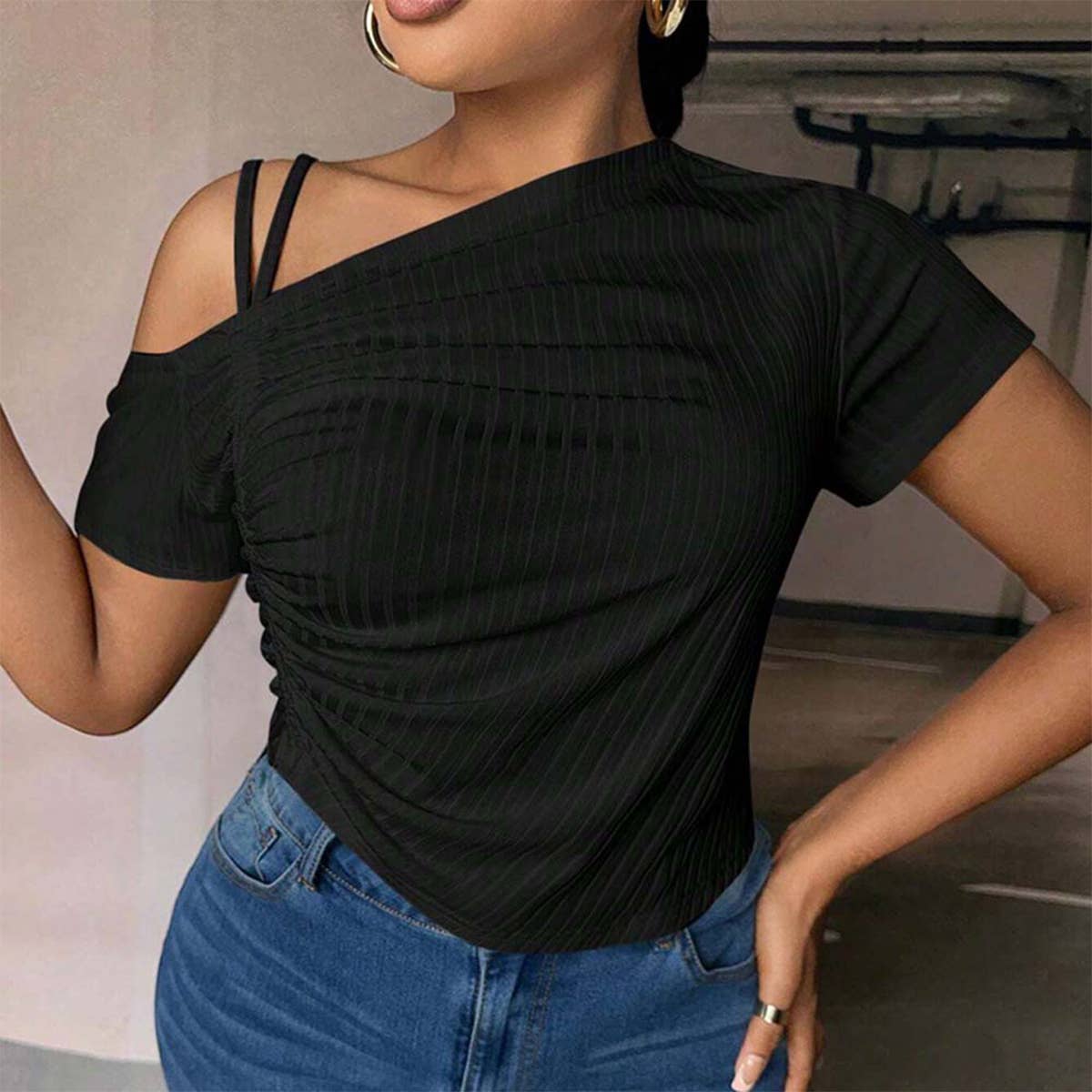 Asymmetrical One Shoulder Slim Fit Summer Top_CWTHT0272