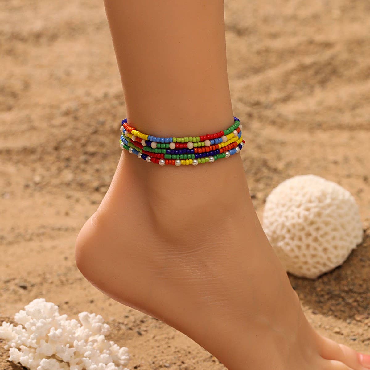 Boho Beaded Anklet Set ??Crystal & Glass Beads_CWMM6354