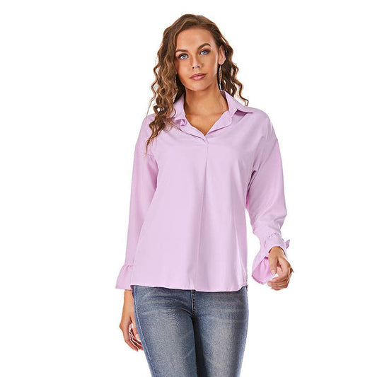 STYLISH LOOSE SOLID COLOR FLARED SLEEVE TOP