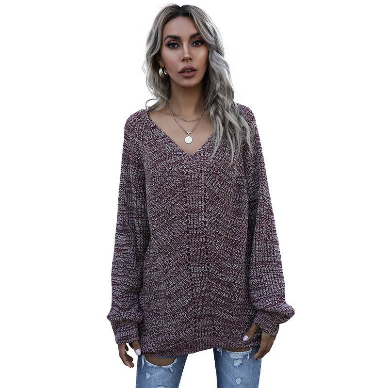 LONG  FASHION ALL-MATCHING V-NECK KNITWEAR
