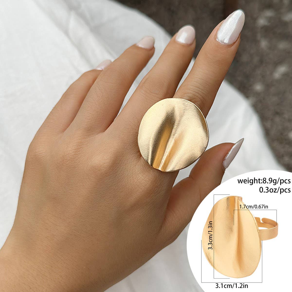 EXAGGERATED FRENCH DISC PLEATED METAL RING_CWAJE1824