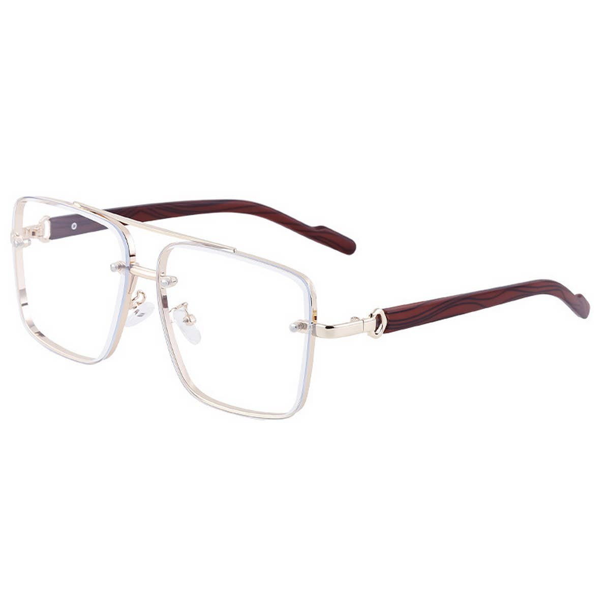 SQUARE FRAME FAUX WOOD GRAIN TEMPLE SUNGLASSES_CWASG0562