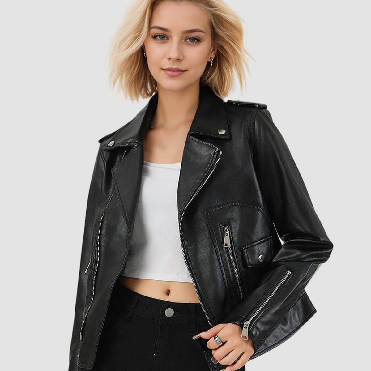 Fall Women??¢s PU Leather Jacket??œSlim Commuter Coat_CWMM9020