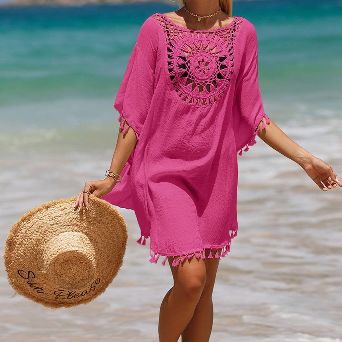 SOLID COLOR STITCHING SEXY BEACH SWIMSUIT COVER UP_CWMW0667