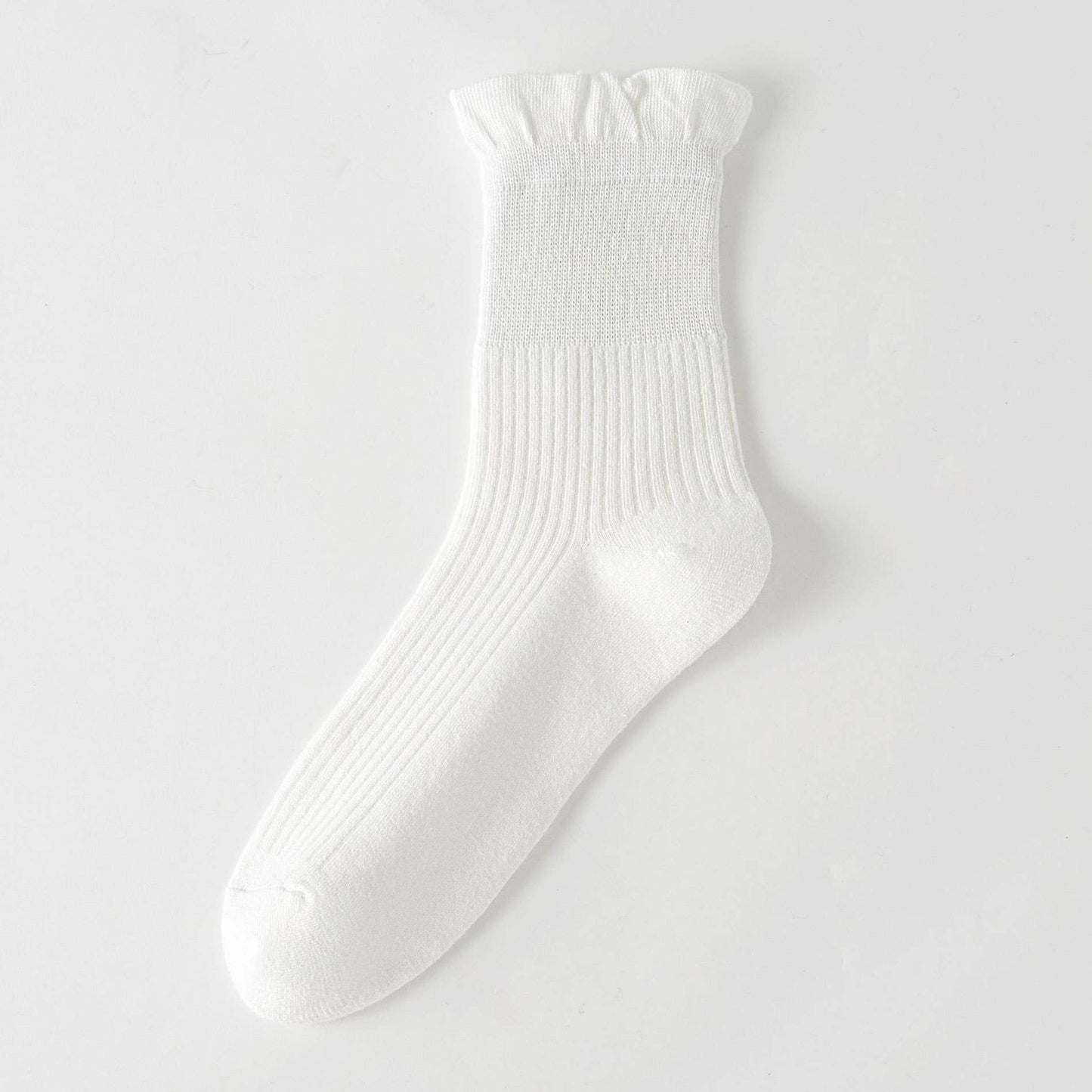 Thin Solid Ruffle Crew Socks For Summer