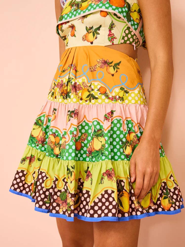 PRINTED PATCHWORK LACE-UP DRESS