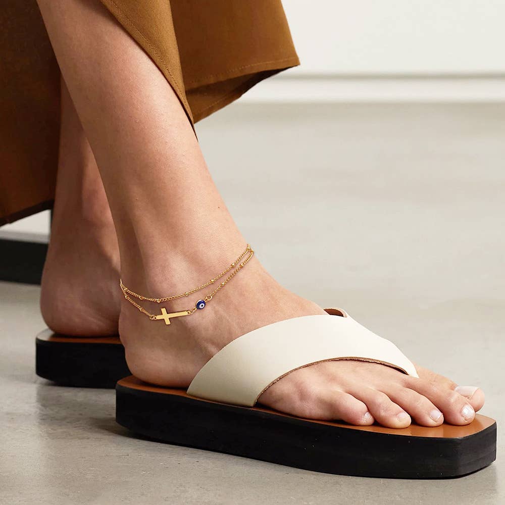 Devil's Eye Cross Double-layer Anklets