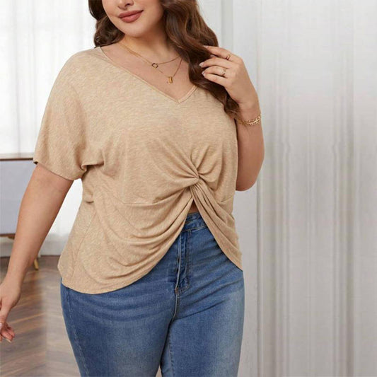 Loose Knit V-Neck Tee ? Asymmetrical Hem