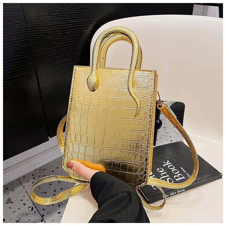 Stone-patterned glossy hand-held tote bag