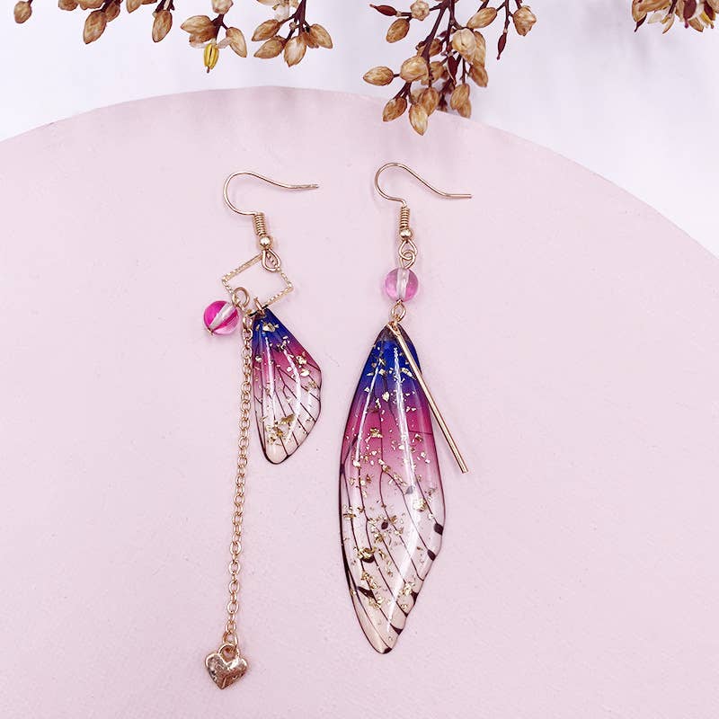 Fashionable imitation cicada wing earrings