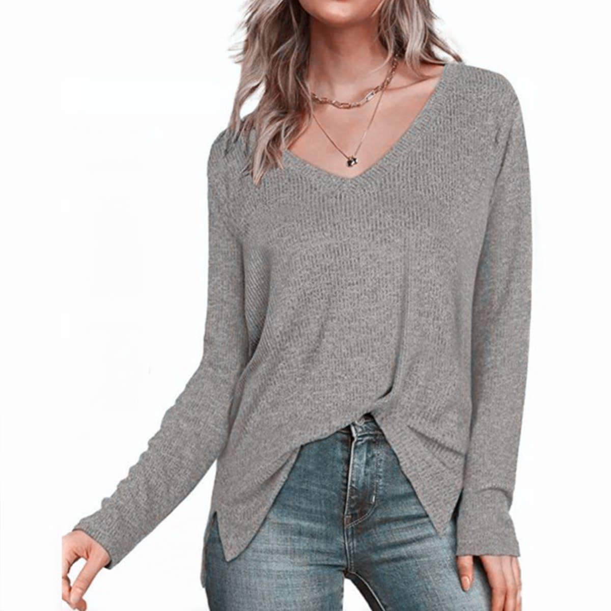 V-NECK LONG-SLEEVED SOLID COLOR PULLOVER BASE