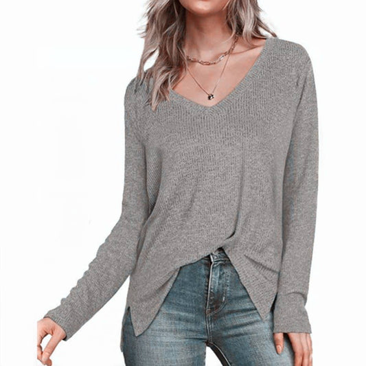 V-NECK LONG-SLEEVED SOLID COLOR PULLOVER BASE