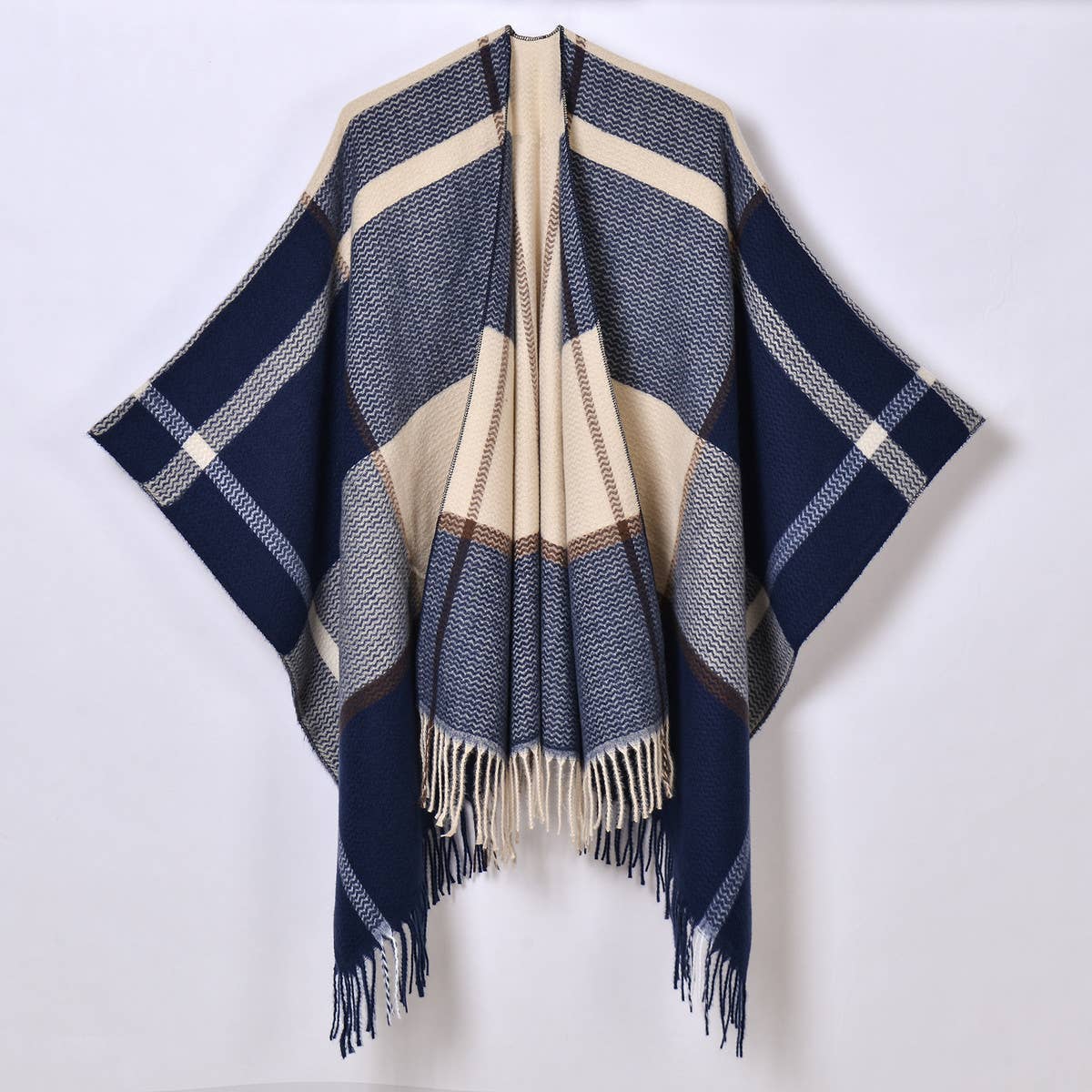 WOMEN THICKENED TASSEL PINSTRIPE SHAWL CAPE
