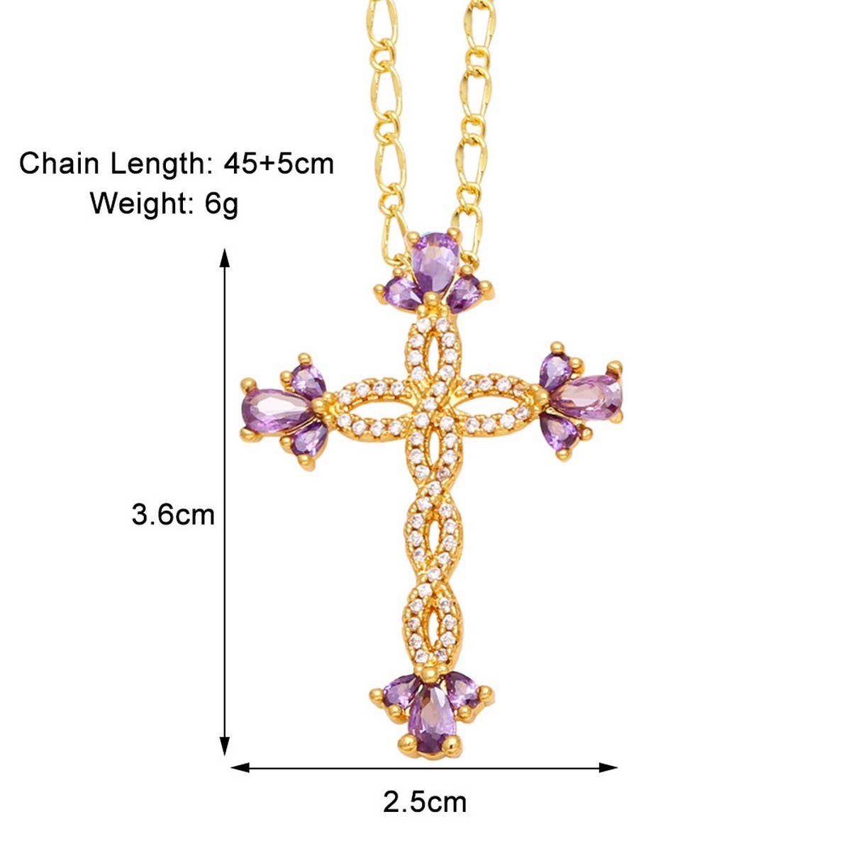 COLORED ZIRCON CROSS PENDANT NECKLACE