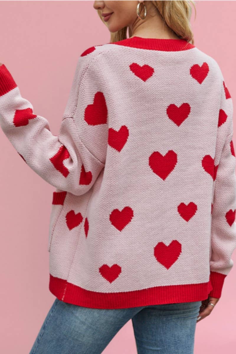 CWOCAL1824_V-NECK LOVE BUTTON UP SWEATER CARDIGAN