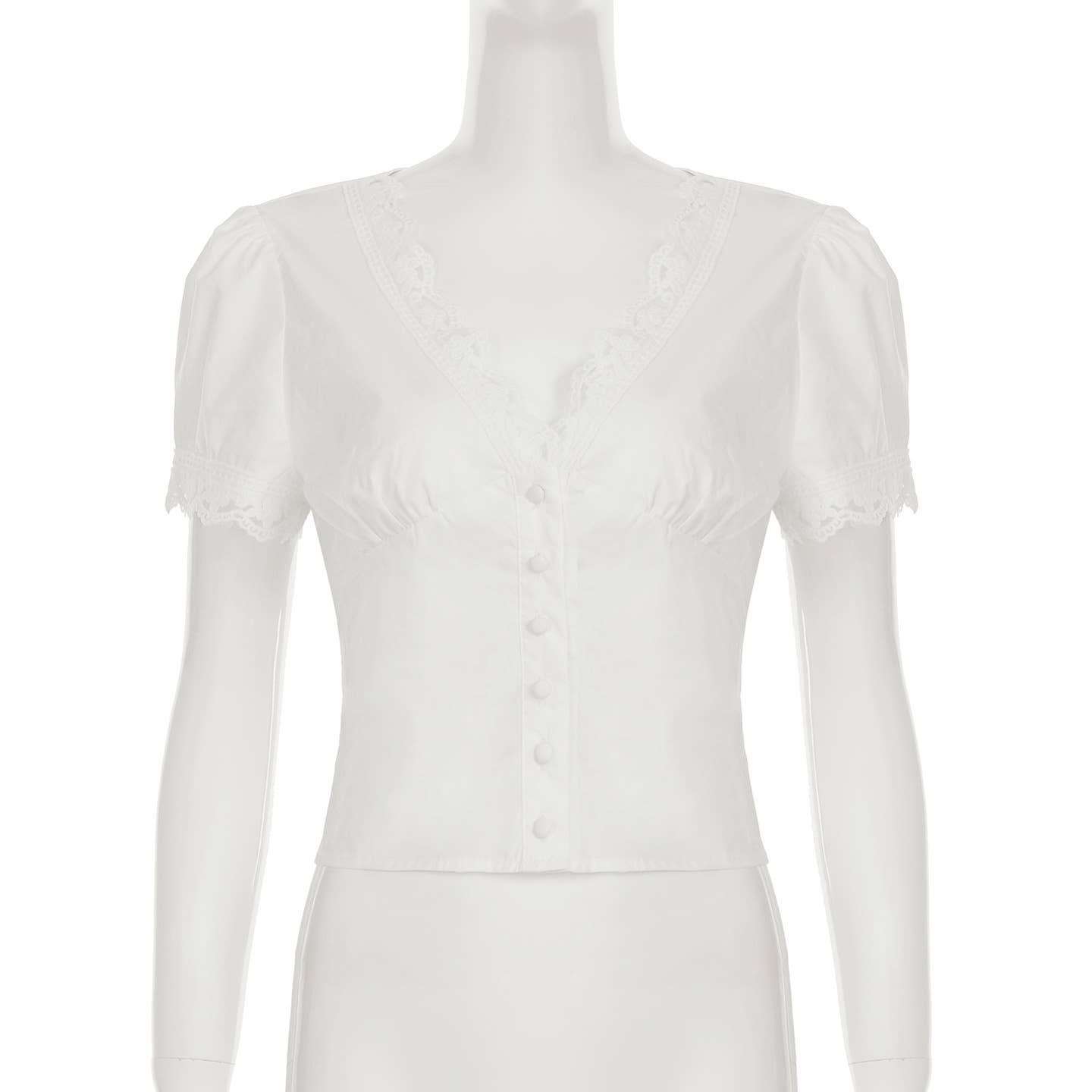 Lace patchwork breasted short-sleeved T-shirt