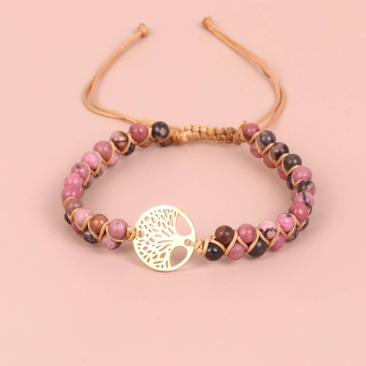 TREE SHAPED PENDANT NATURAL STONE WOVEN BRACELET