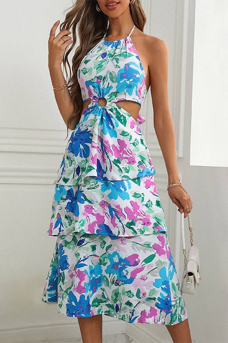 CWDMD4668_SLEEVELESS HALTER NECK CAKE DRESS WITH BOW