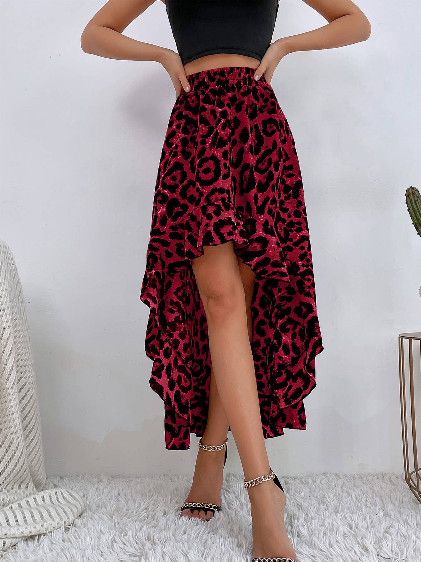Trend leopard print skirt with irregular hemline