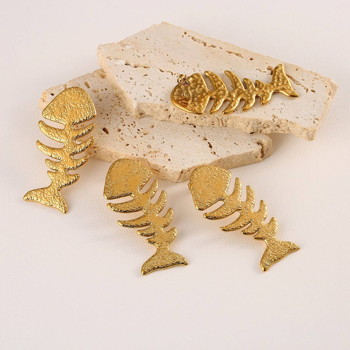 18K Stainless Steel Fishbone Earrings, Ocean Style_CWMM8892