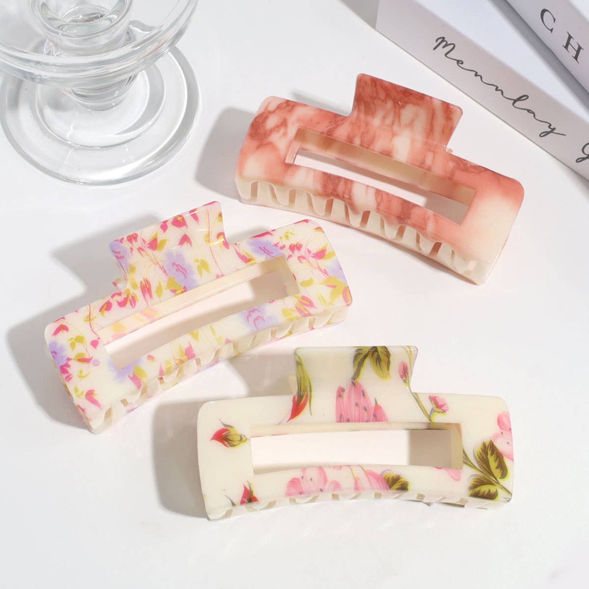 Ink Flower Cutout Hair Claw - Elegant Daily Style