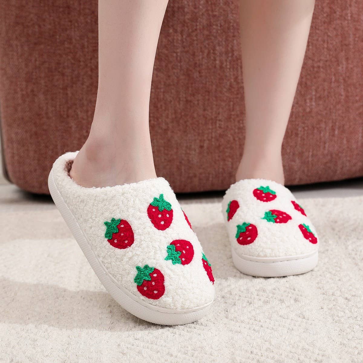 WARM WINTER STRAWBERRY SOFT-SOLED COTTON SLIPPERS