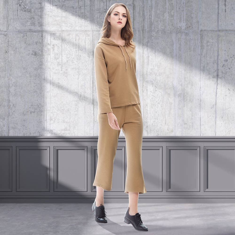 HOODED LACEUP HOODIE WIDE-LEG NINE-POINT PANTSUIT