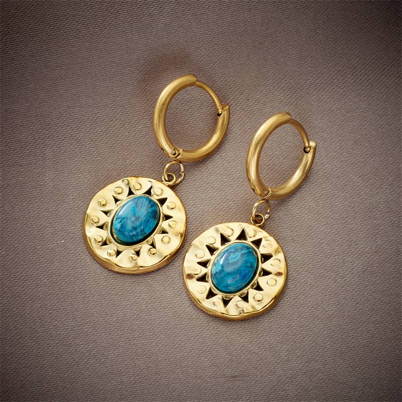 Retro titanium steel oval sunflower earrings
