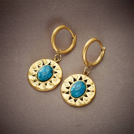 Retro titanium steel oval sunflower earrings
