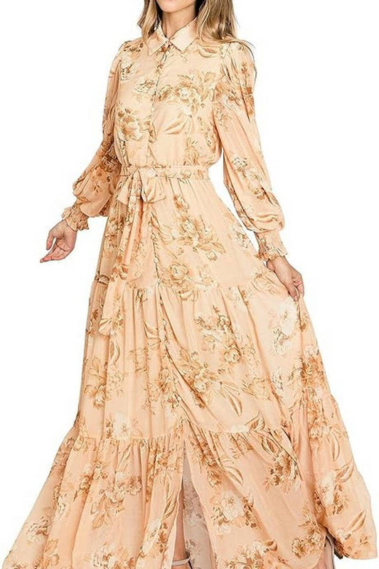 CWDMD5747_FASHION PRINTED LONG SLEEVE POLO NECK TIE DRESS