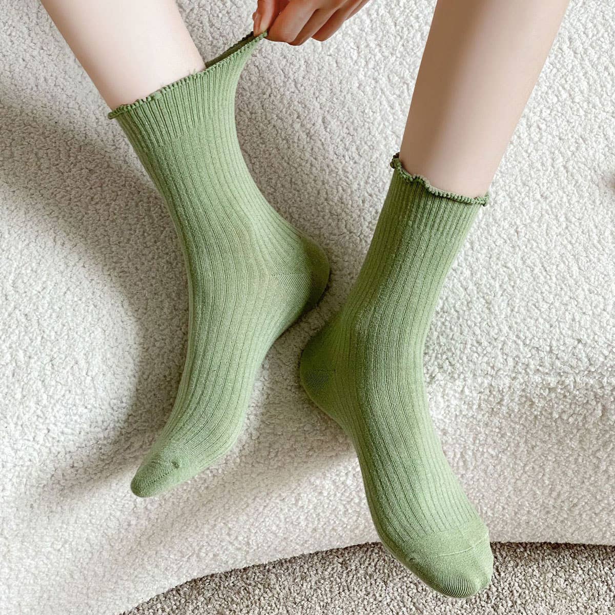 Ruffle Solid Crew Socks for Womens