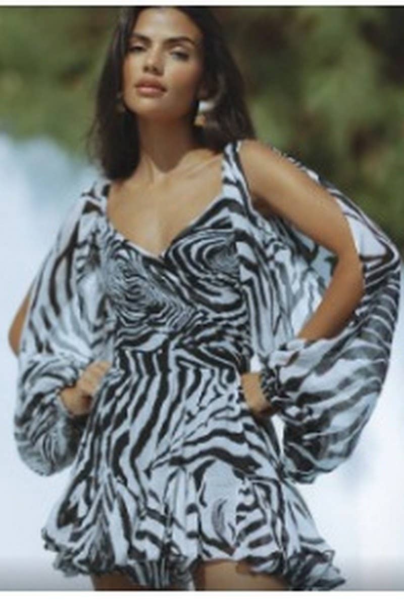 CWDSD6602_SOLID COLOR OFF-SHOULDER SLEEVES V-NECK DRESS