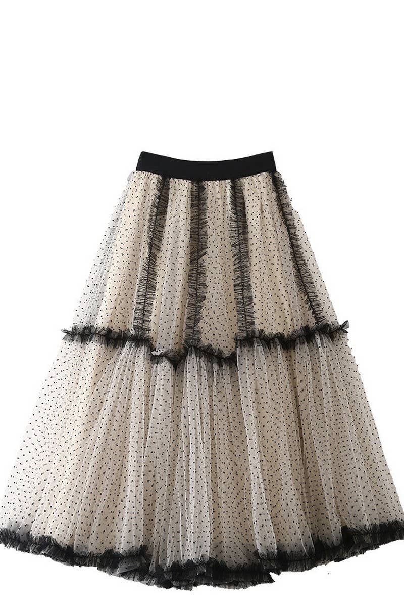 CWBMS0448_POLKA DOT MESH A-LINE MIDI SKIRT WITH TIERS