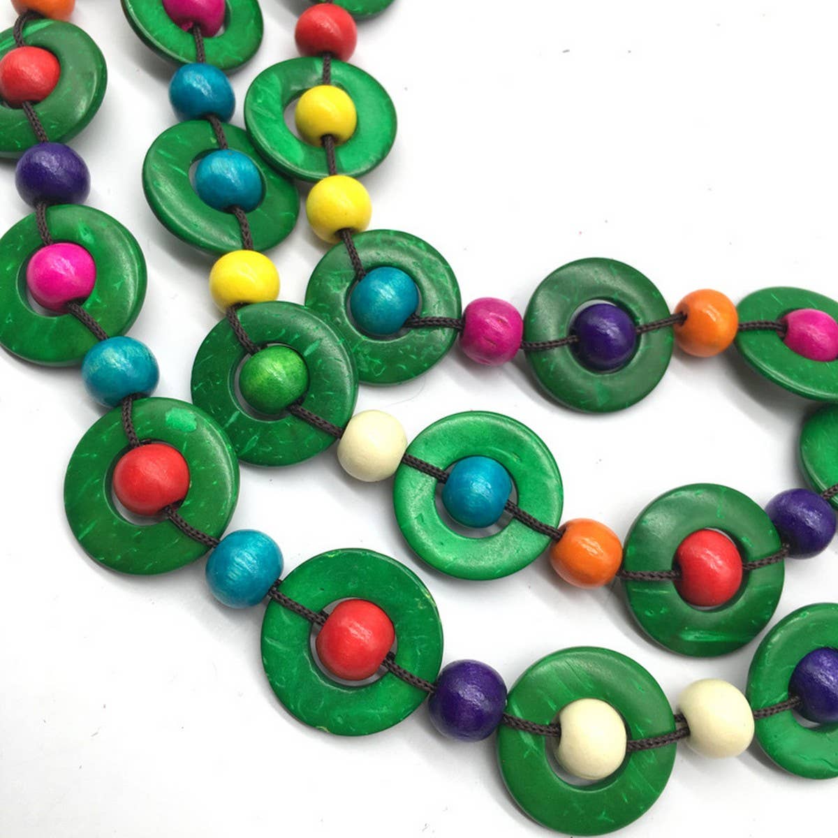 HAND WOVEN COCONUT SHELL WOOD ROUND BEAD NECKLACE