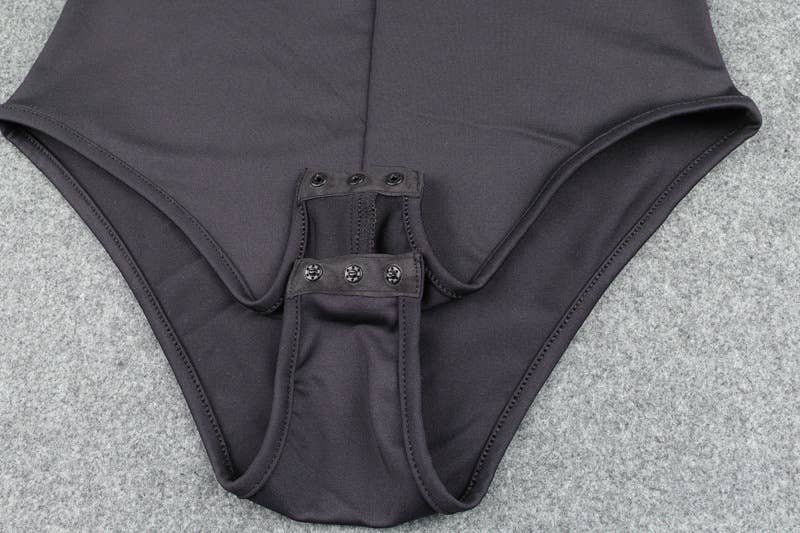 Solid-color round-neck semi-cardigan jumpsuit