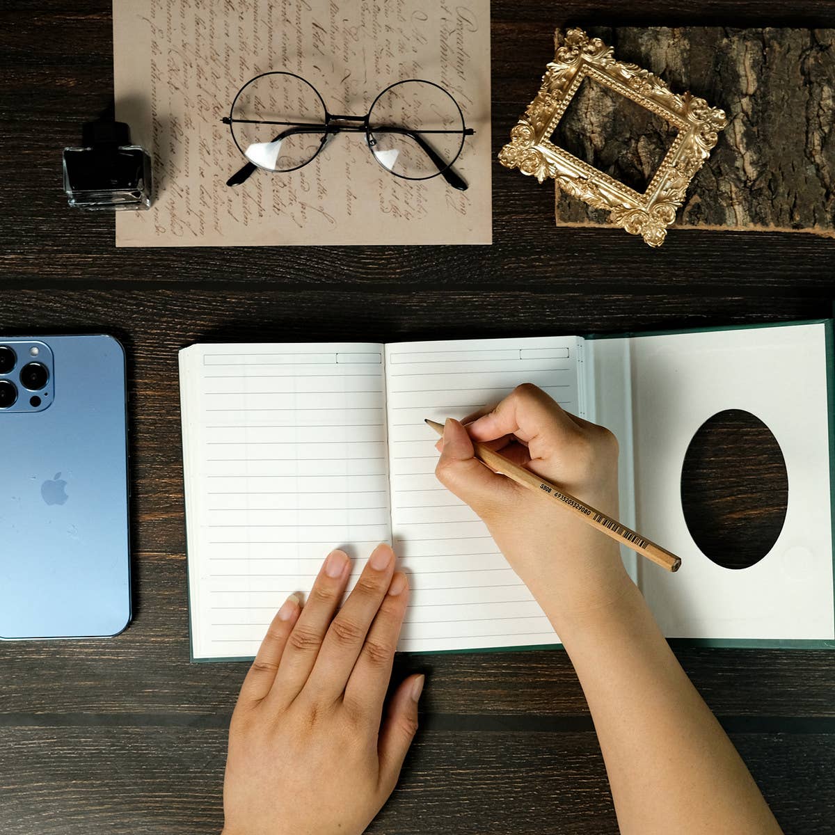 GREEN RETRO ROSE THICK NOTEBOOK