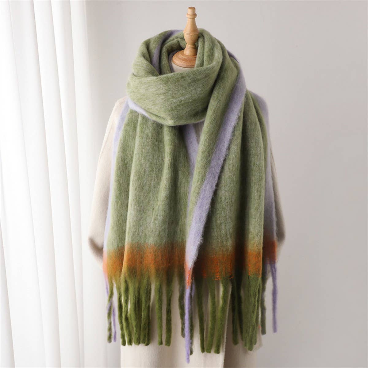 Loopy Yarn Ombre Scarf with Soft Tassels