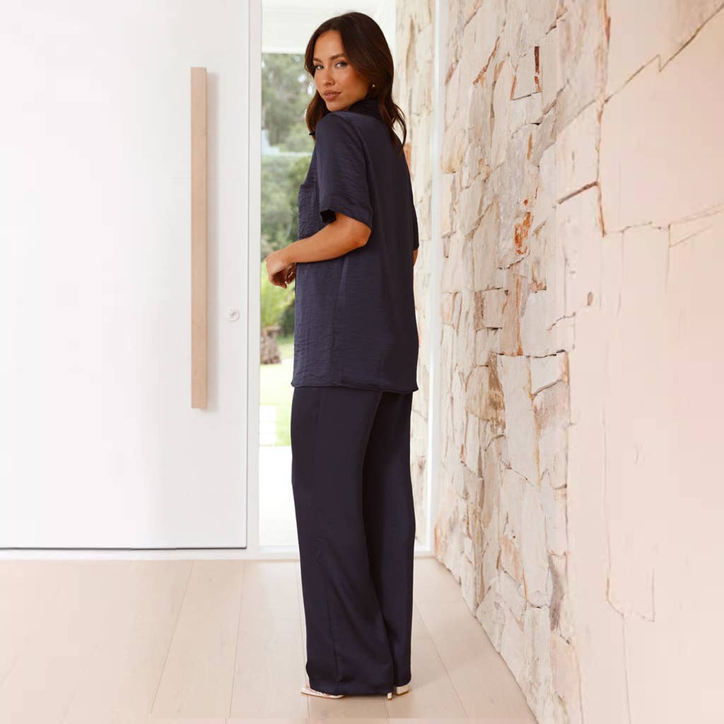 Solid color short sleeve loungewear set