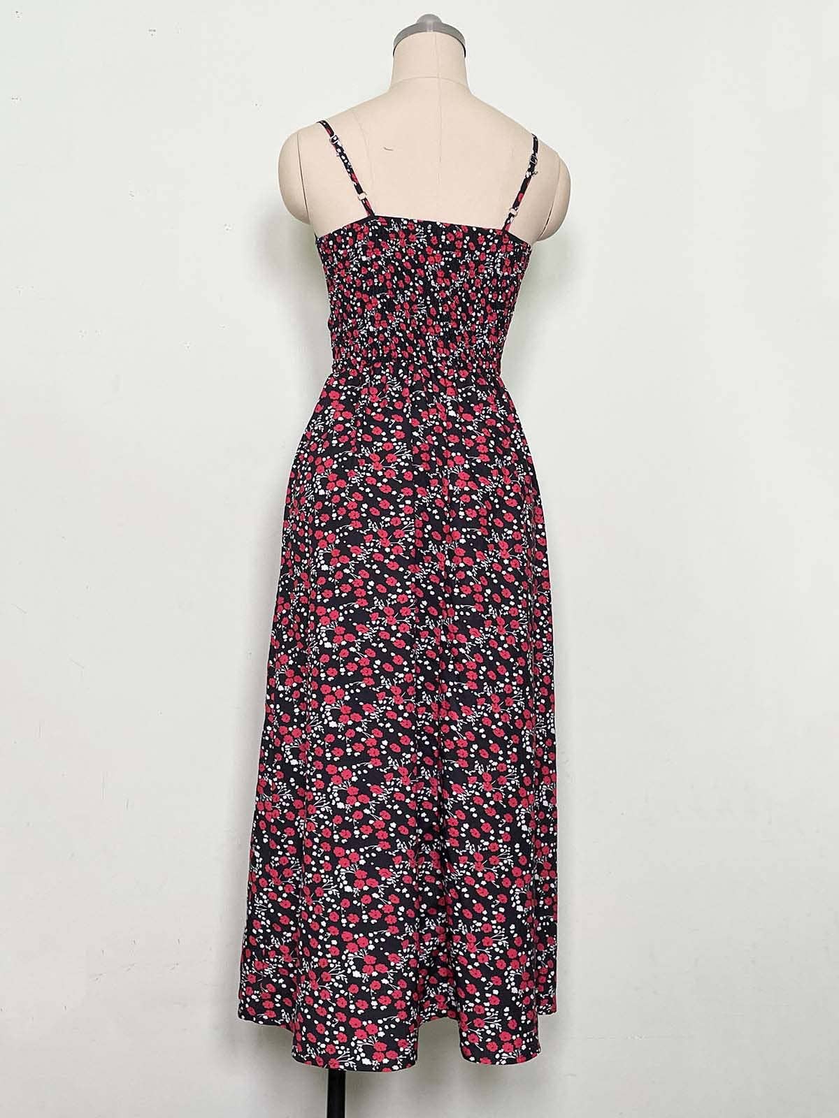 PRINTED HALTER V-NECK WAIST DRESS