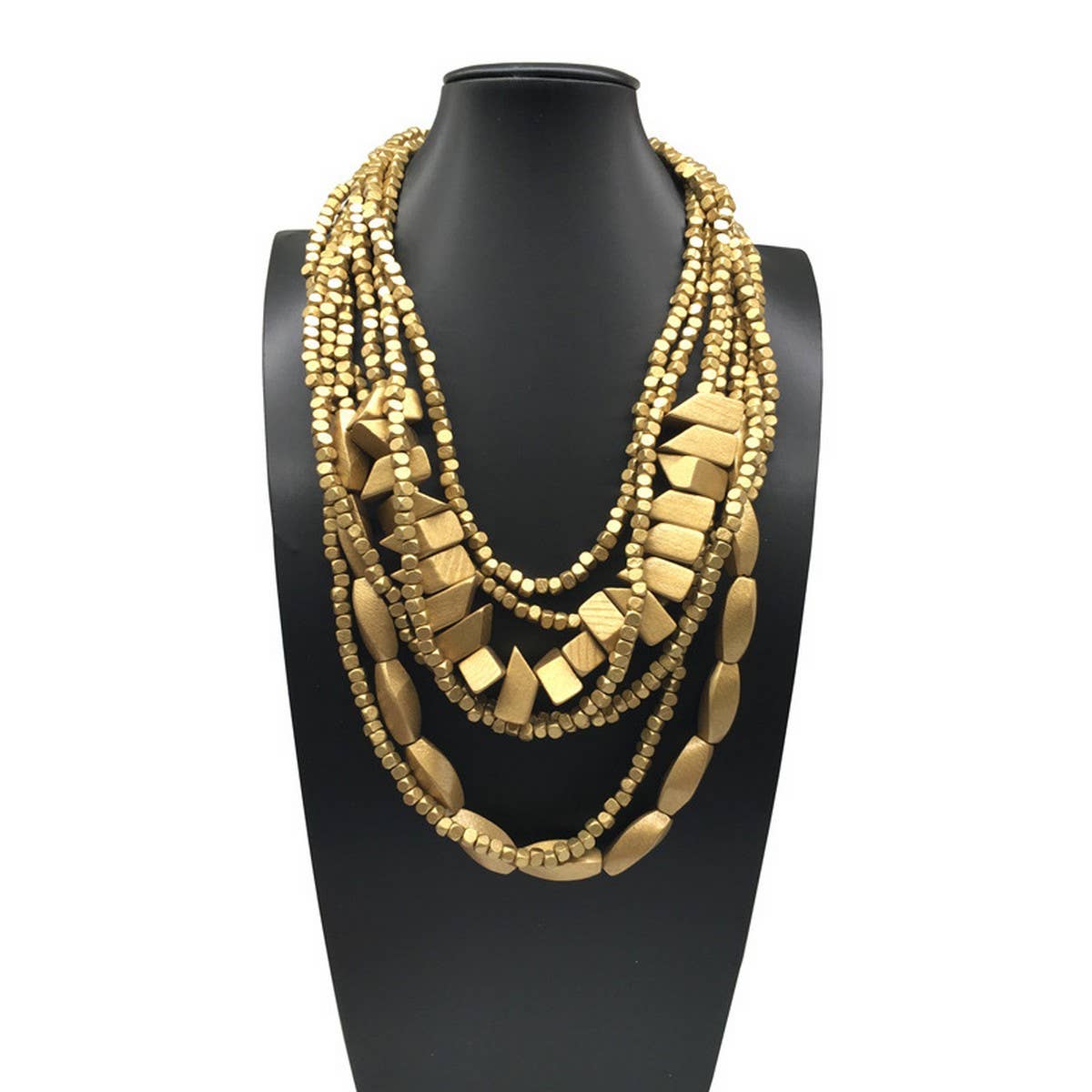 MULTI-LAYERED IRREGULAR WOODEN BEADS NECKLACE