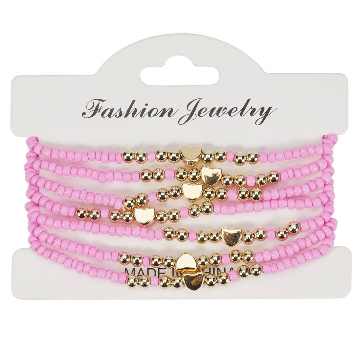 CWAJE05685_BOHO HEART MULTI LAYER ELASTIC BEADED BRACELET