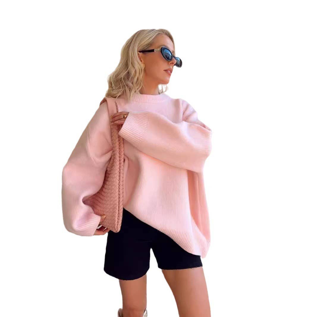 SOLID COLOR SWEET CREW-NECK PULLOVER SWEATER