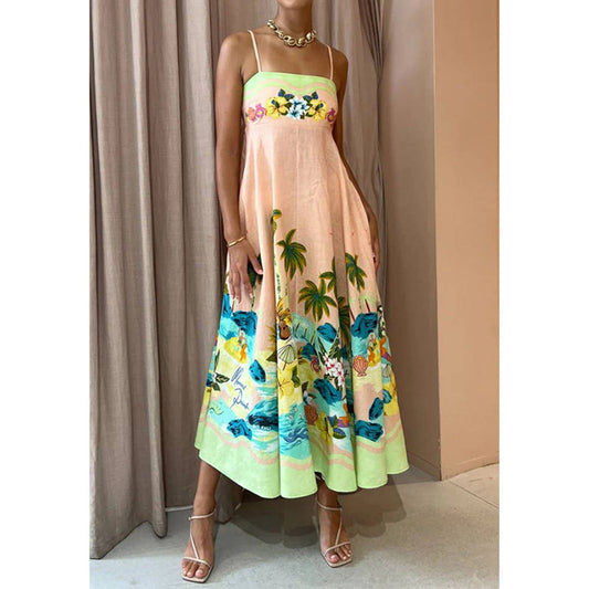 SEXY HALTER DEEP V STRIPE CASUAL LONG DRESS