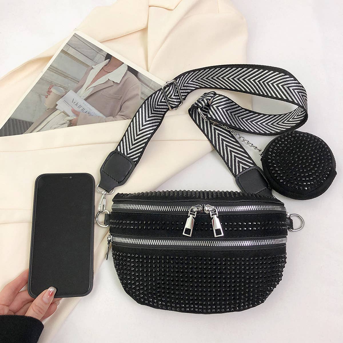 FASHIONABLE DIAMOND DOUBLE LAYER WAIST BAG_CWAB2083